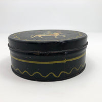 Hand-painted Round Tin Box with Woman on Horseback