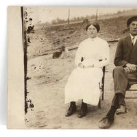 Young Man with Two Young Women in White Antique Real Photo Postcard
