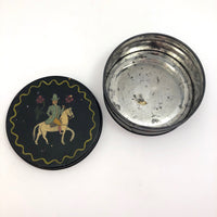 Hand-painted Round Tin Box with Woman on Horseback