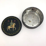 Hand-painted Round Tin Box with Woman on Horseback