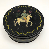 Hand-painted Round Tin Box with Woman on Horseback