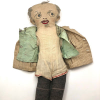 Fantastic American Folk Art Doll with Mustache, Goatee, and Striped Linen Suit