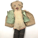 Fantastic American Folk Art Doll with Mustache, Goatee, and Striped Linen Suit