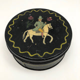 Hand-painted Round Tin Box with Woman on Horseback