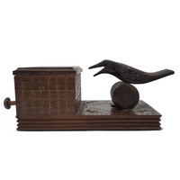 Hand-carved Wooden Cigarette Dispenser with Bird, Presumed Russian