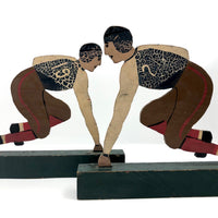 Fantastic Antique Hand-painted Wooden Football Player Figures, Set of Five