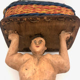Wonderful Large Carved Folk Art Muscleman Holding Basket Overhead