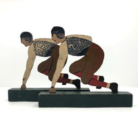 Fantastic Antique Hand-painted Wooden Football Player Figures, Set of Five
