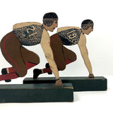 Fantastic Antique Hand-painted Wooden Football Player Figures, Set of Five