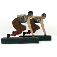 Fantastic Antique Hand-painted Wooden Football Player Figures, Set of Five