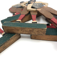 Fantastic Antique Hand-painted Wooden Football Player Figures, Set of Five