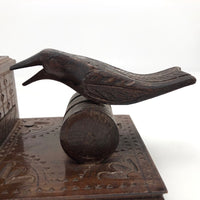 Hand-carved Wooden Cigarette Dispenser with Bird, Presumed Russian