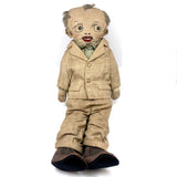 Fantastic American Folk Art Doll with Mustache, Goatee, and Striped Linen Suit