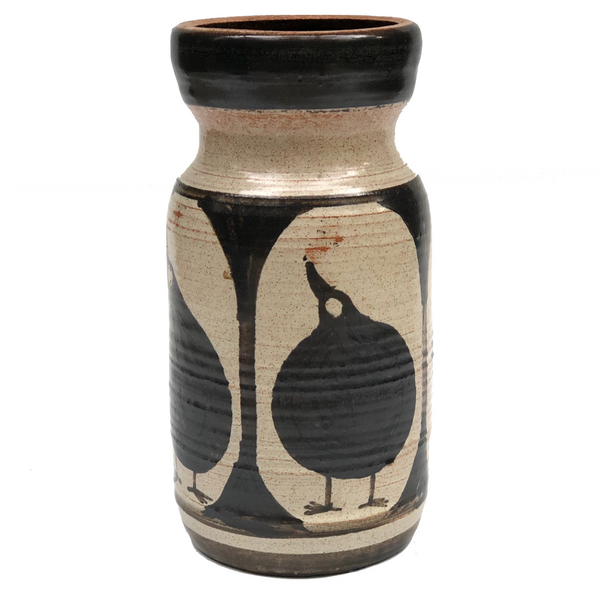 Lapid Israel Mid-Century Cream and Black Pottery Vase with Kiwi