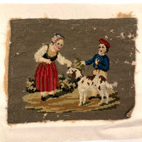 Antique Needlepoint of Two Children and Dog