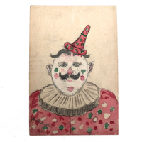 Pencil and Watercolor Hand-drawn Clown Postcard, early 20th c German, Signed Kuchler