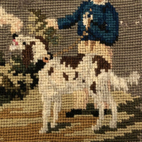 Antique Needlepoint of Two Children and Dog