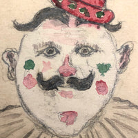 Pencil and Watercolor Hand-drawn Clown Postcard, early 20th c German, Signed Kuchler