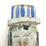 Colorfully Painted Folk Art Carved Wooden Figure with Cloth Covered Wire Arms