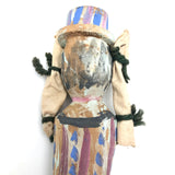 Colorfully Painted Folk Art Carved Wooden Figure with Cloth Covered Wire Arms