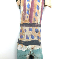 Colorfully Painted Folk Art Carved Wooden Figure with Cloth Covered Wire Arms