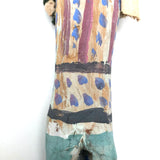Colorfully Painted Folk Art Carved Wooden Figure with Cloth Covered Wire Arms