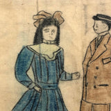 Miss Elsie Larue Moyer's Charming Drawing of Young Couple on Fabric