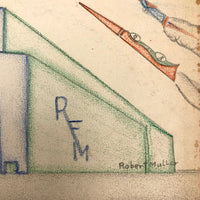 Skyscrapers, Newsstand and Rocketships Vintage Kid's Drawing by Robert Muller