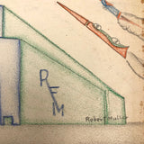 Skyscrapers, Newsstand and Rocketships Vintage Kid's Drawing by Robert Muller