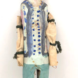 Colorfully Painted Folk Art Carved Wooden Figure with Cloth Covered Wire Arms