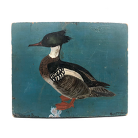 Merganser Drake Vintage Folk Art Painting on Wood by Hugh F. Jope