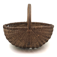Antique Woven Splint Gathering Basket with Bentwood Handle (Minor Losses)