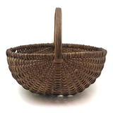 Antique Woven Splint Gathering Basket with Bentwood Handle (Minor Losses)