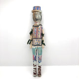Colorfully Painted Folk Art Carved Wooden Figure with Cloth Covered Wire Arms