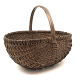 Antique Woven Splint Gathering Basket with Bentwood Handle (Minor Losses)