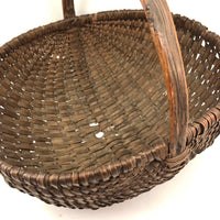 Antique Woven Splint Gathering Basket with Bentwood Handle (Minor Losses)