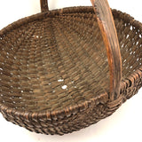 Antique Woven Splint Gathering Basket with Bentwood Handle (Minor Losses)
