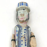 Colorfully Painted Folk Art Carved Wooden Figure with Cloth Covered Wire Arms