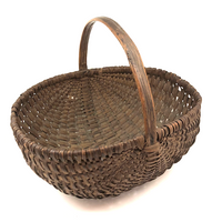 Antique Woven Splint Gathering Basket with Bentwood Handle (Minor Losses)