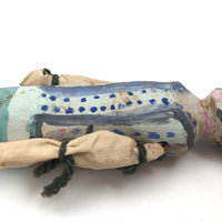 Colorfully Painted Folk Art Carved Wooden Figure with Cloth Covered Wire Arms