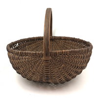 Antique Woven Splint Gathering Basket with Bentwood Handle (Minor Losses)