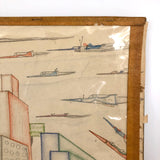 Skyscrapers, Newsstand and Rocketships Vintage Kid's Drawing by Robert Muller