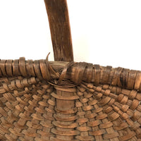 Antique Woven Splint Gathering Basket with Bentwood Handle (Minor Losses)