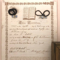 Ann S. Bedell Fraktur Portrait AND 1851 Marriage Certificate with Hair Locks