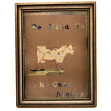Be Kind to the Cow Mother Antique Punch Paper Embroidery, Framed