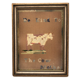 Be Kind to the Cow Mother Antique Punch Paper Embroidery, Framed