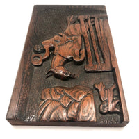 Wonderful Folk Art Relief Carving of Man on Horse with Dog