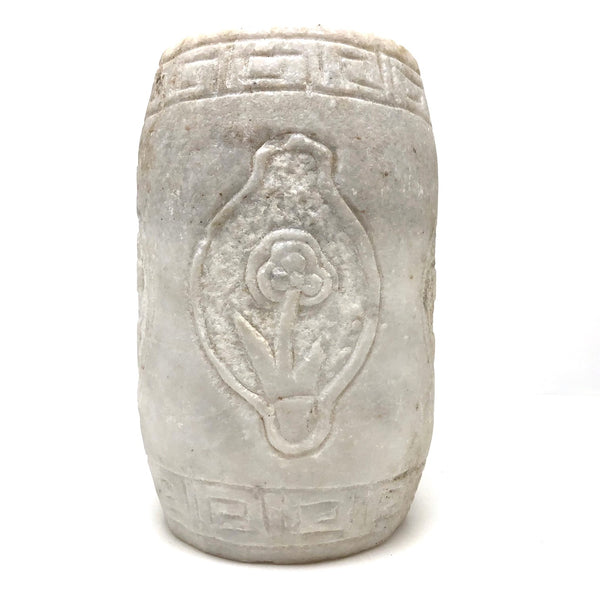 Wonderful Hand-Carved Marble Drum Stool (?) with Variety of Flowers