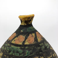 Mid-Century Fat Lava Yellow, Green, Peach and Black Vase
