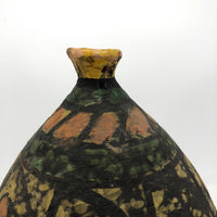 Mid-Century Fat Lava Yellow, Green, Peach and Black Vase